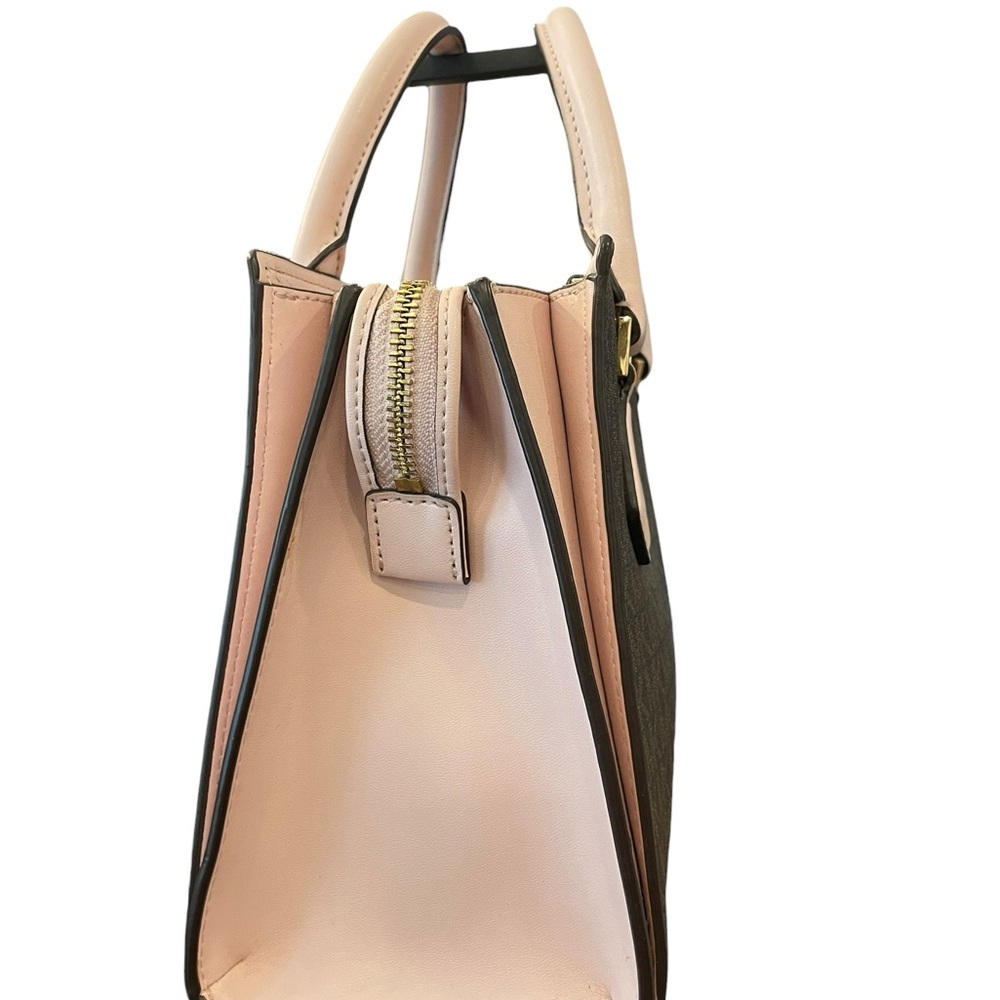 Michael Kors Marilyn Small MK‎ Logo Satchel Purse Bag Brown Blush Pink Designer - Picture 4 of 13